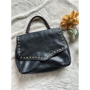 Black Faux Leather Bag with rivets large Satchel